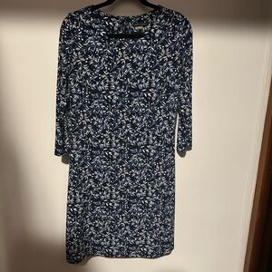 Tommy Hilfiger Elegant Blue and White Patterned Long Sleeve Dress size 12